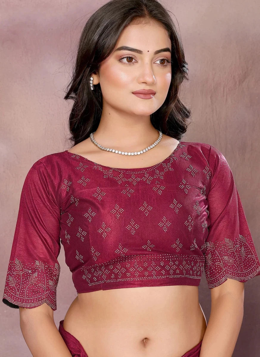 Nayoora Maroon Scalloped Lycra Saree - Nayoora