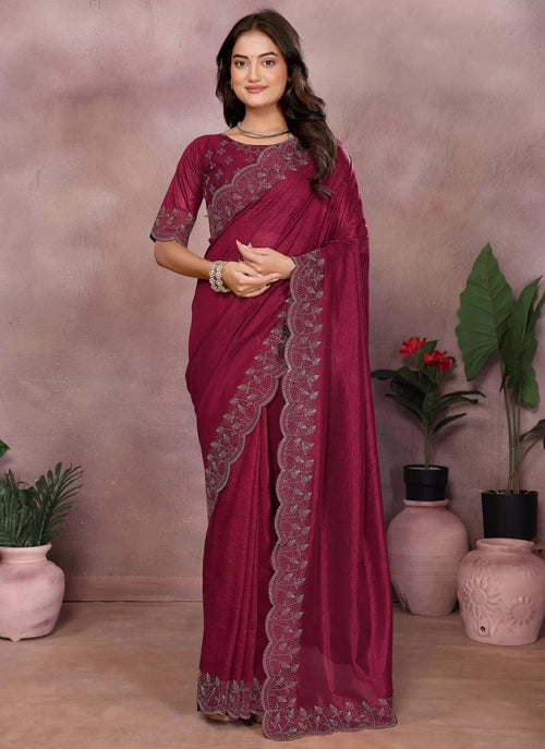 Nayoora Maroon Scalloped Lycra Saree - Nayoora