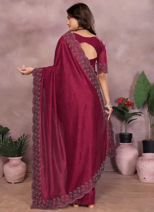 Nayoora Maroon Scalloped Lycra Saree - Nayoora
