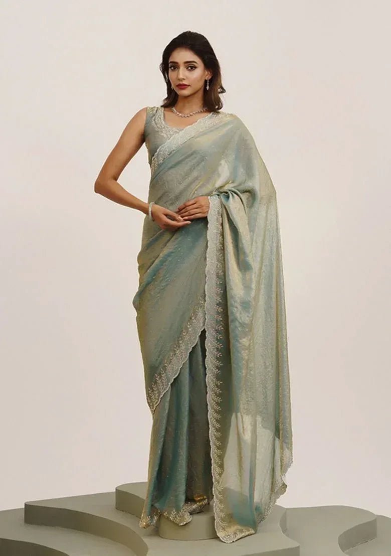 Nayoora Metallic Stone - Embellished Premium Satin Saree - Nayoora