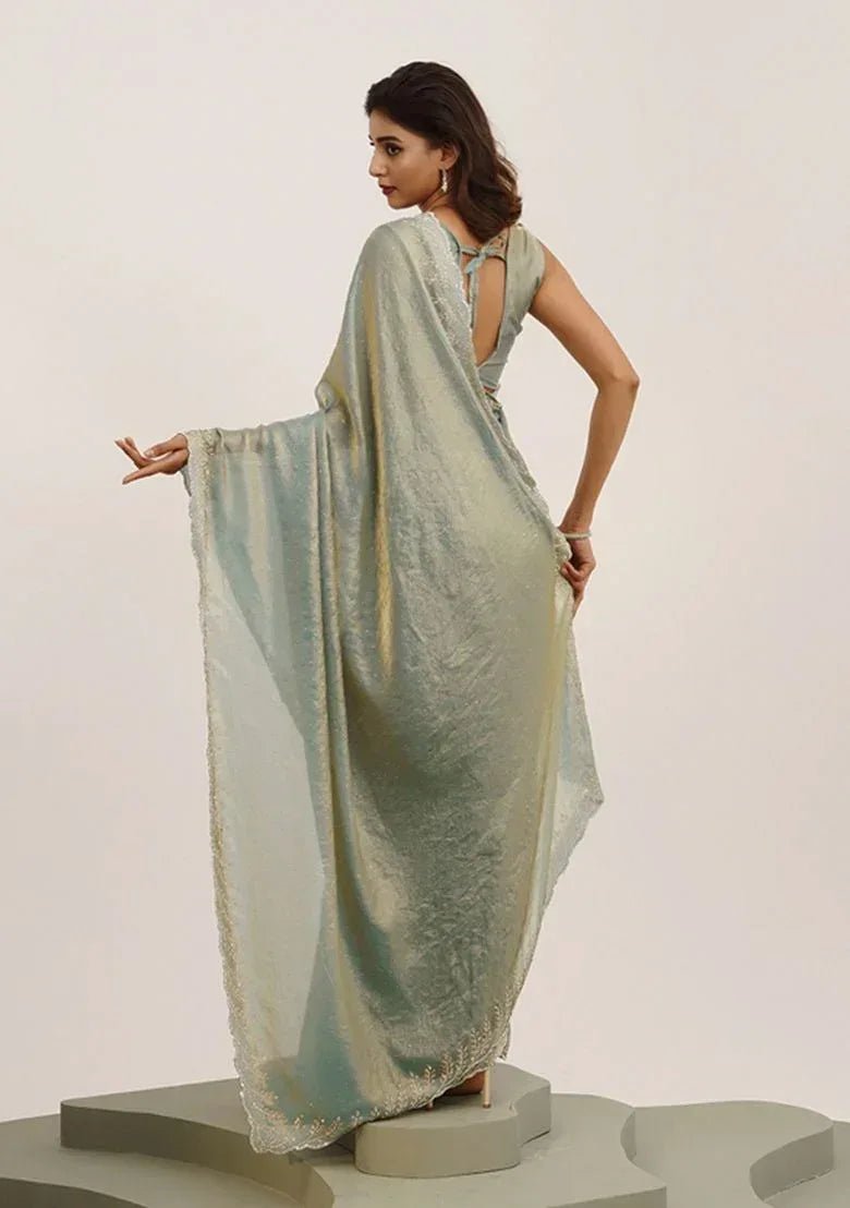 Nayoora Metallic Stone - Embellished Premium Satin Saree - Nayoora