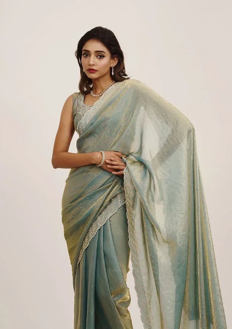 Nayoora Metallic Stone - Embellished Premium Satin Saree - Nayoora
