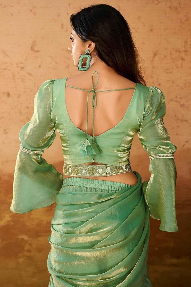 Nayoora Mint Green Organza Western Saree - Nayoora