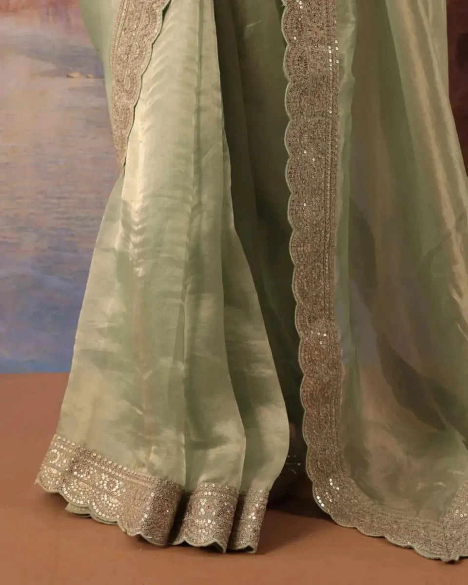 Nayoora Mint Silk Sequin Lace Designer Saree - Nayoora