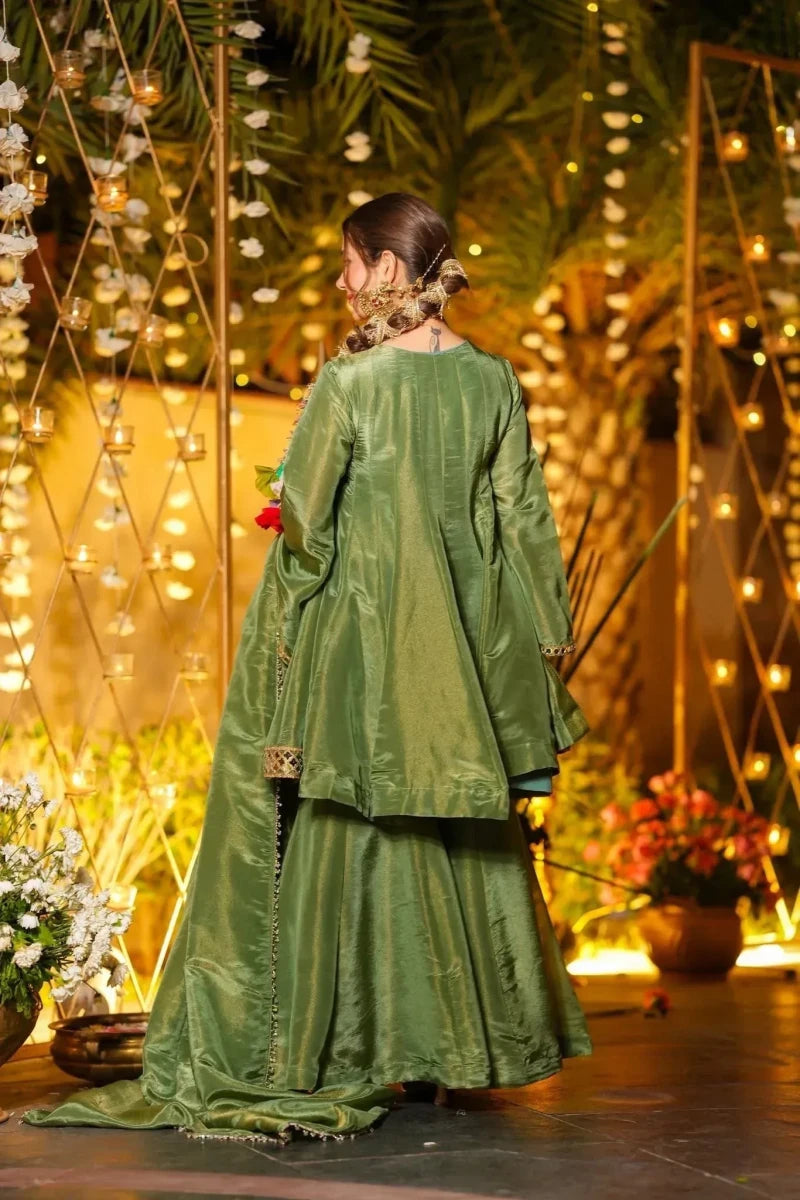 Nayoora Mirror - Work Silk Anarkali Kurti Palazzo Set - Nayoora