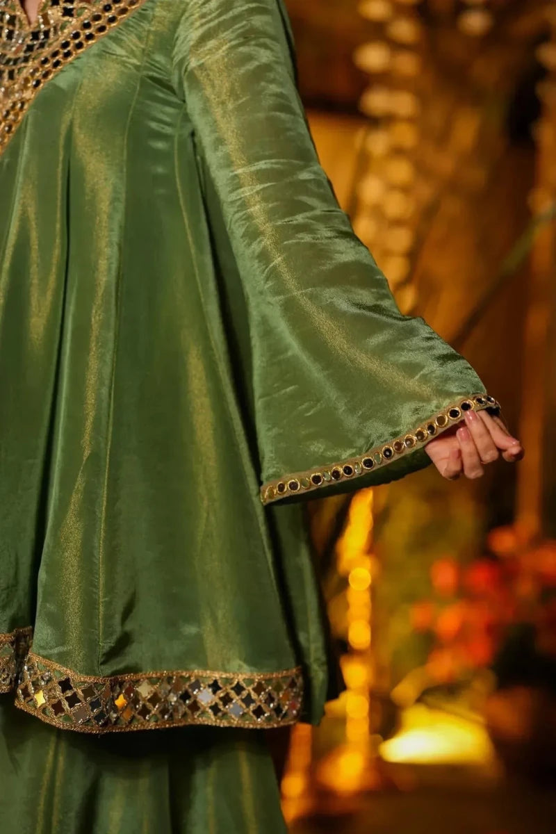 Nayoora Mirror - Work Silk Anarkali Kurti Palazzo Set - Nayoora