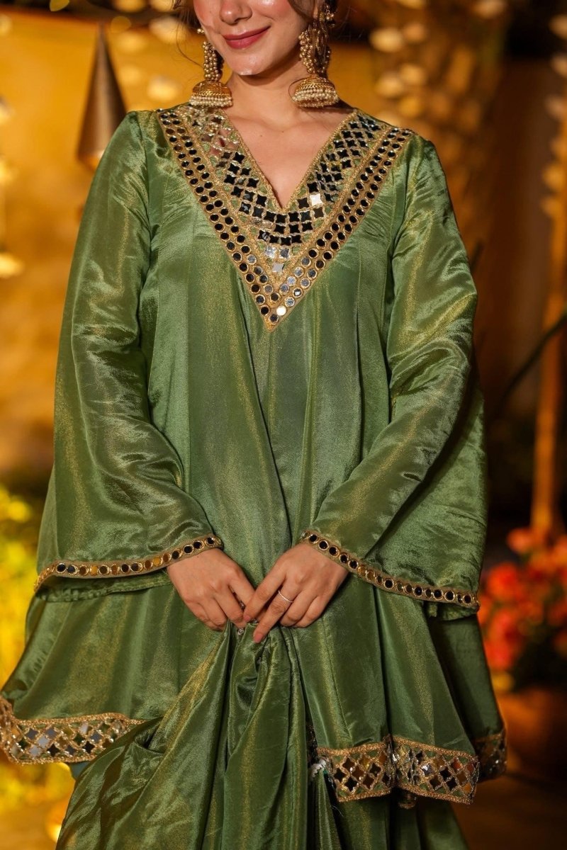 Nayoora Mirror - Work Silk Anarkali Kurti Palazzo Set - Nayoora