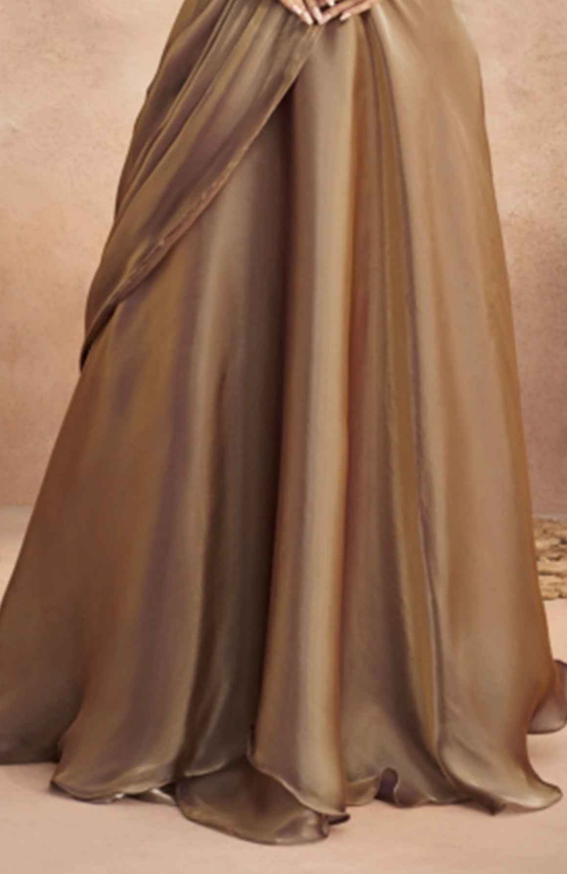 Nayoora Mocha Gold Designer Drape Saree with Belt - Nayoora