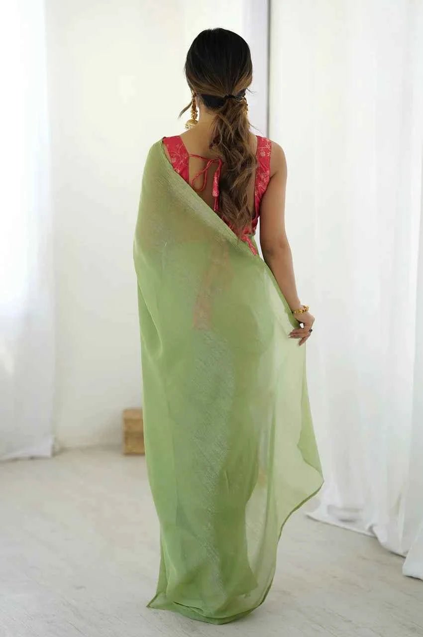 Nayoora Moss Green Sparkle Silk Ready - to - Wear Saree - Nayoora