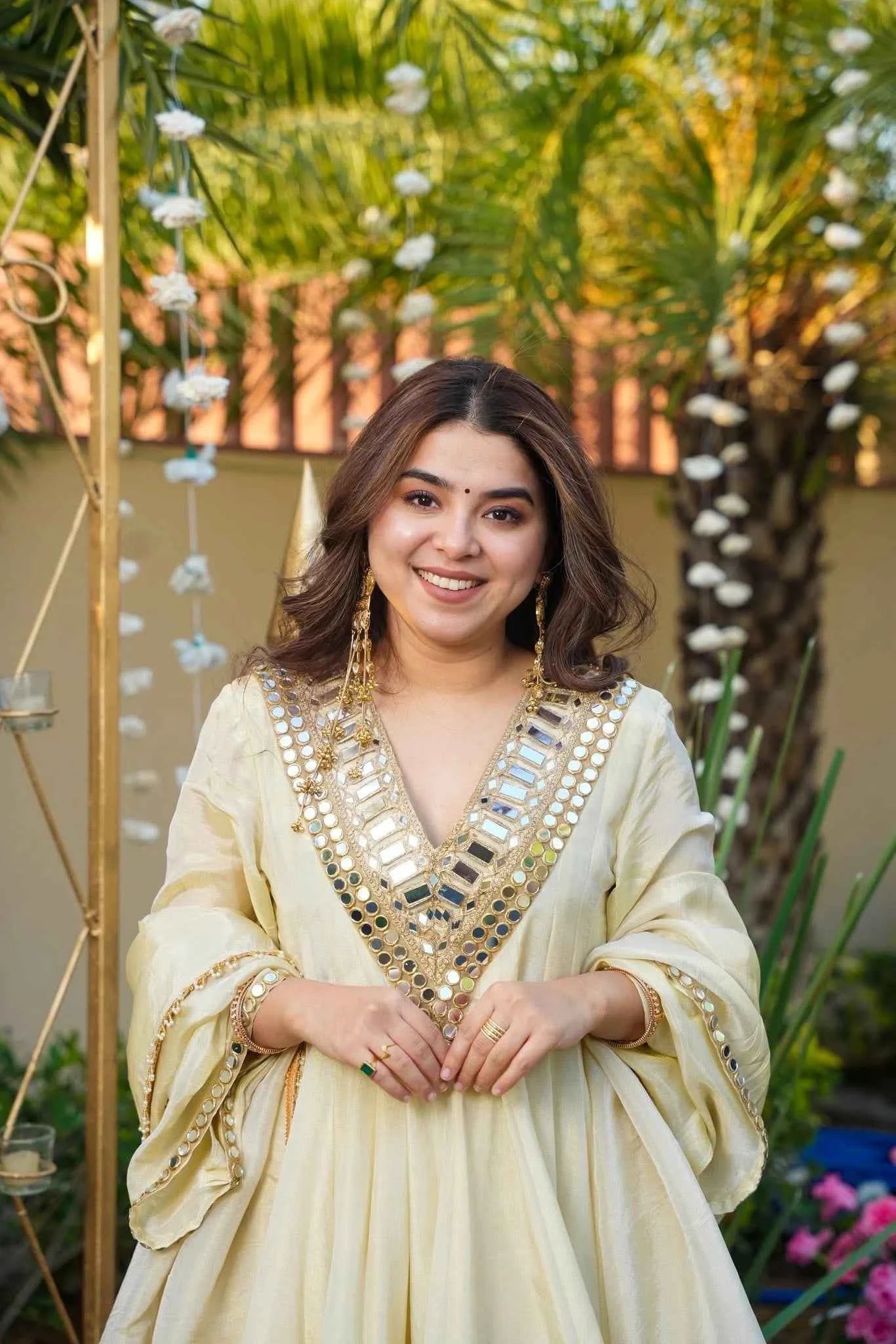 Nayoora Off - White Mirror Work Kurti with Fully Stitched Palazzo Set - Nayoora