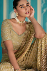Nayoora Olive Gold Embellished Georgette Palazzo Suit with Dupatta - View 4