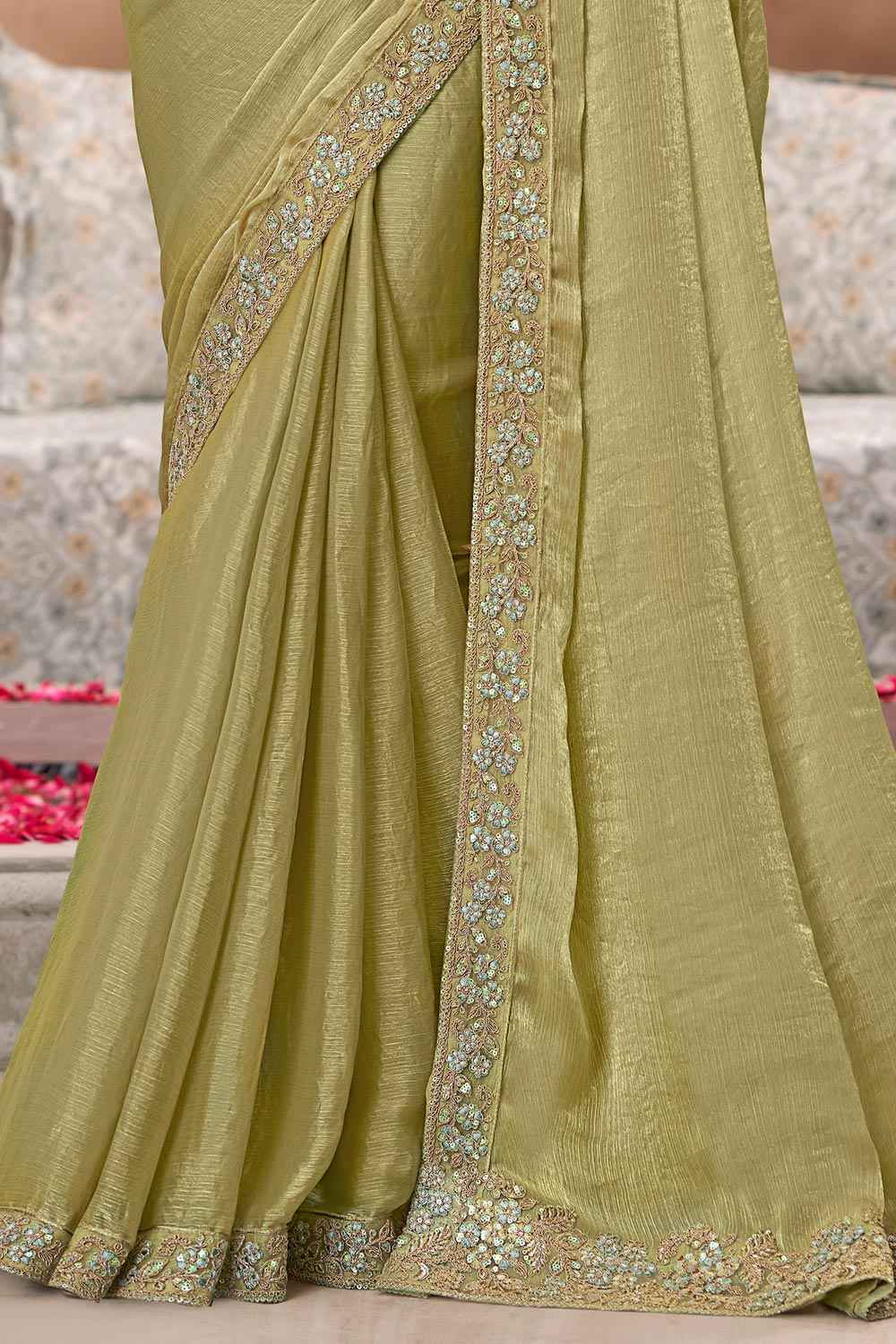 Nayoora Olive Gold Satin Silk Saree - Nayoora