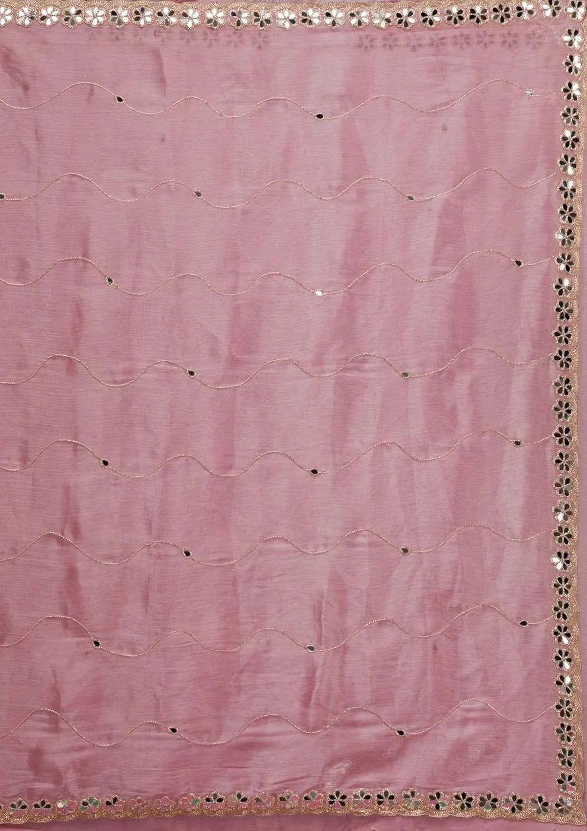 Nayoora Onion Pink Burberry Silk Saree – Real Mirror Handwork - Nayoora