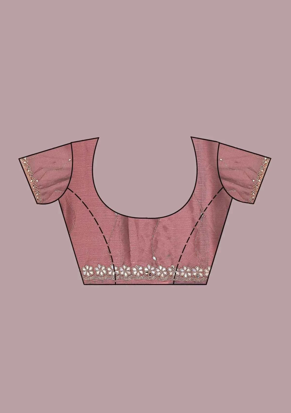 Nayoora Onion Pink Burberry Silk Saree – Real Mirror Handwork - Nayoora