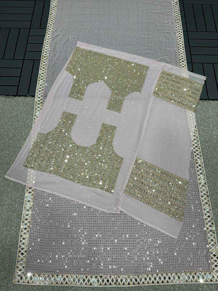 Nayoora Pastel Lavender Georgette Saree – All - Over Sequin & Mirror Work - Nayoora