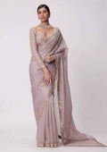 Nayoora Pastel Lavender Georgette Saree – All - Over Sequin & Mirror Work - Nayoora