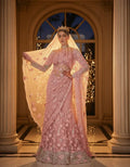 Nayoora Pastel Pink Net Saree – All - Over Floral Embroidery & Sequin Work - Nayoora