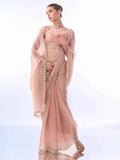 Nayoora Peach Shimmer Embellished Party Saree - Nayoora