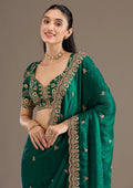 Nayoora Peacock Green Artisanal Zari and Sequence Silk Saree