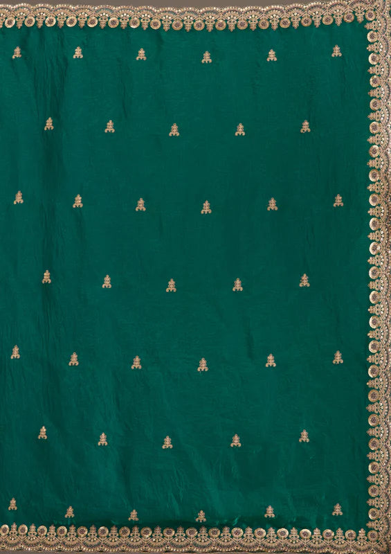 Nayoora Peacock Green Artisanal Zari and Sequence Silk Saree
