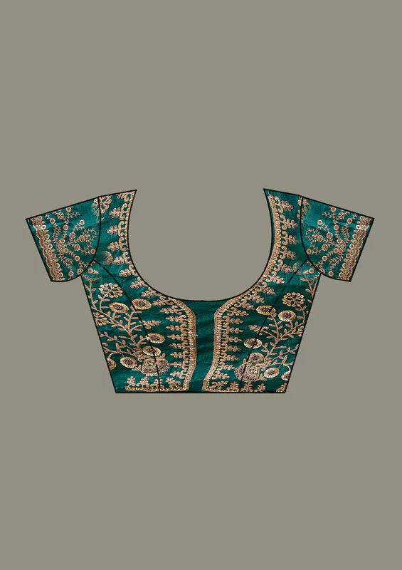 Nayoora Peacock Green Artisanal Zari and Sequence Silk Saree