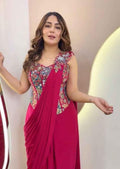 Nayoora Rani Pink Embroidered Crepe Ready - to - Wear Saree - Nayoora