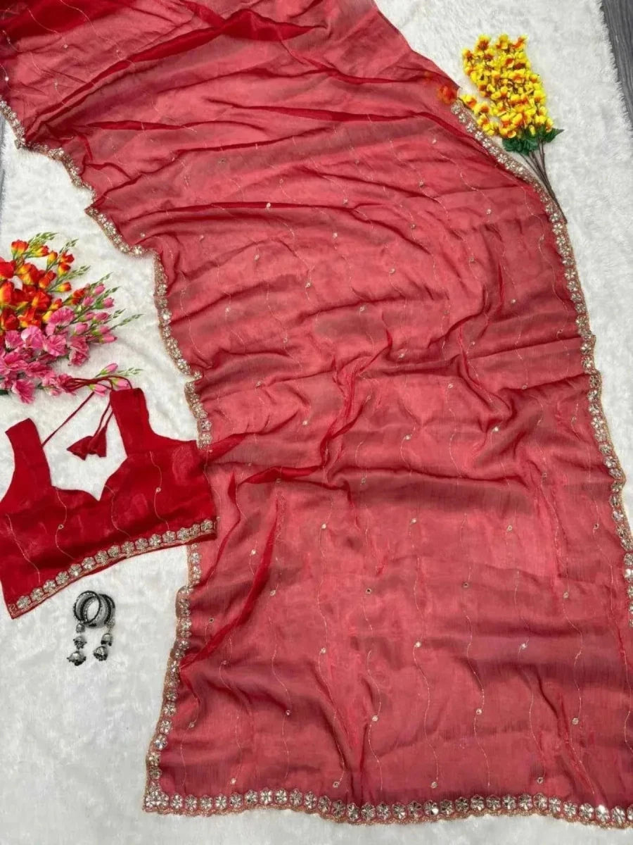 Nayoora Rani Pink Jimmy Chu Saree – Real Mirror & Dori Work - Nayoora