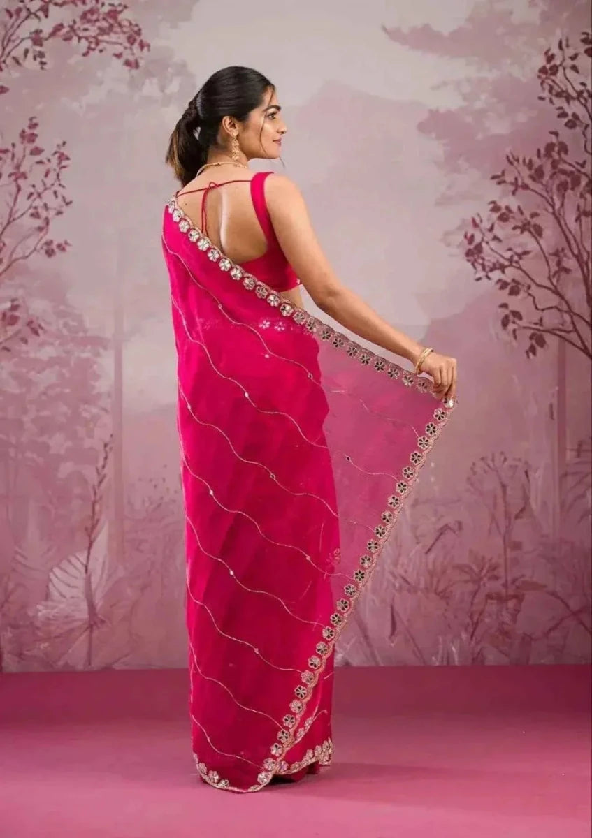Nayoora Rani Pink Jimmy Chu Saree – Real Mirror & Dori Work - Nayoora
