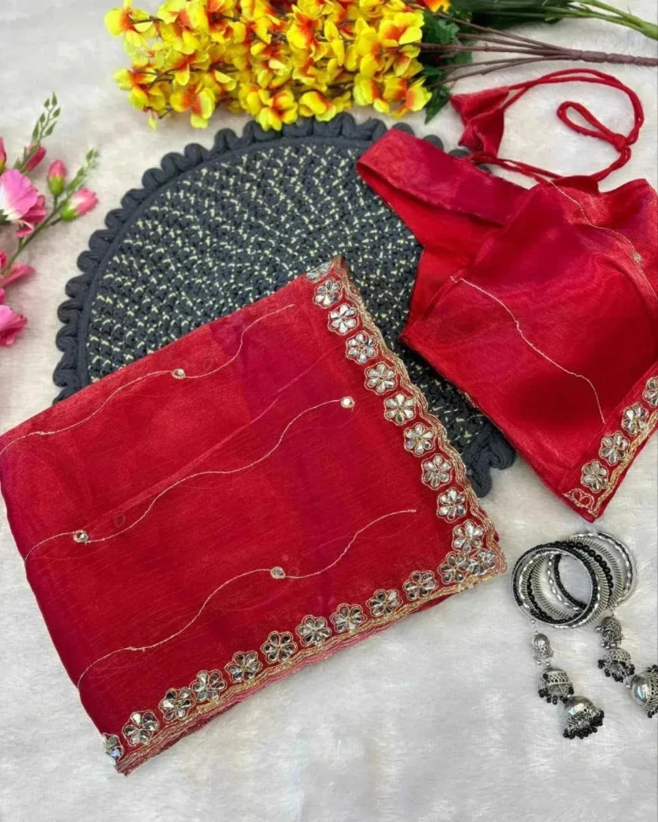 Nayoora Rani Pink Jimmy Chu Saree – Real Mirror & Dori Work - Nayoora
