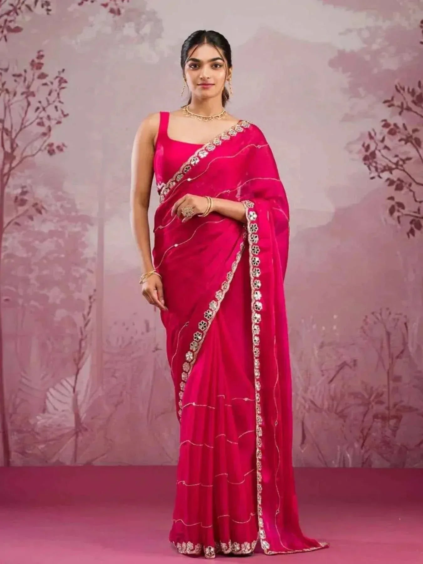 Nayoora Rani Pink Jimmy Chu Saree – Real Mirror & Dori Work - Nayoora