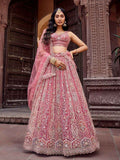 Nayoora Rani Pink Net Lehenga – Heavy Sequins & Thread Cutwork - Nayoora