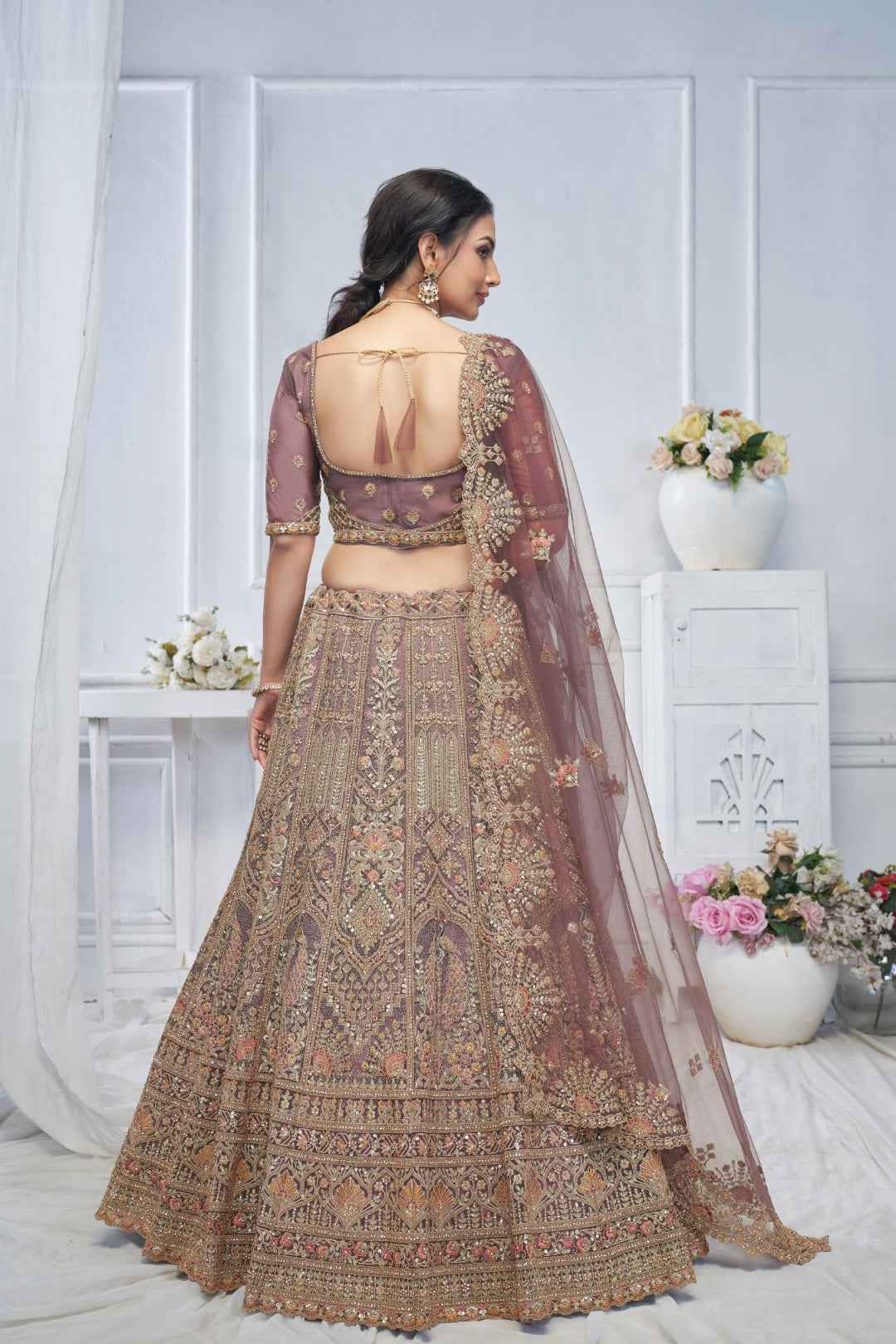 Nayoora Royal Purple Bridal Soft Net Lehenga – Heavy Paisley & Peacock Embroidery - Nayoora