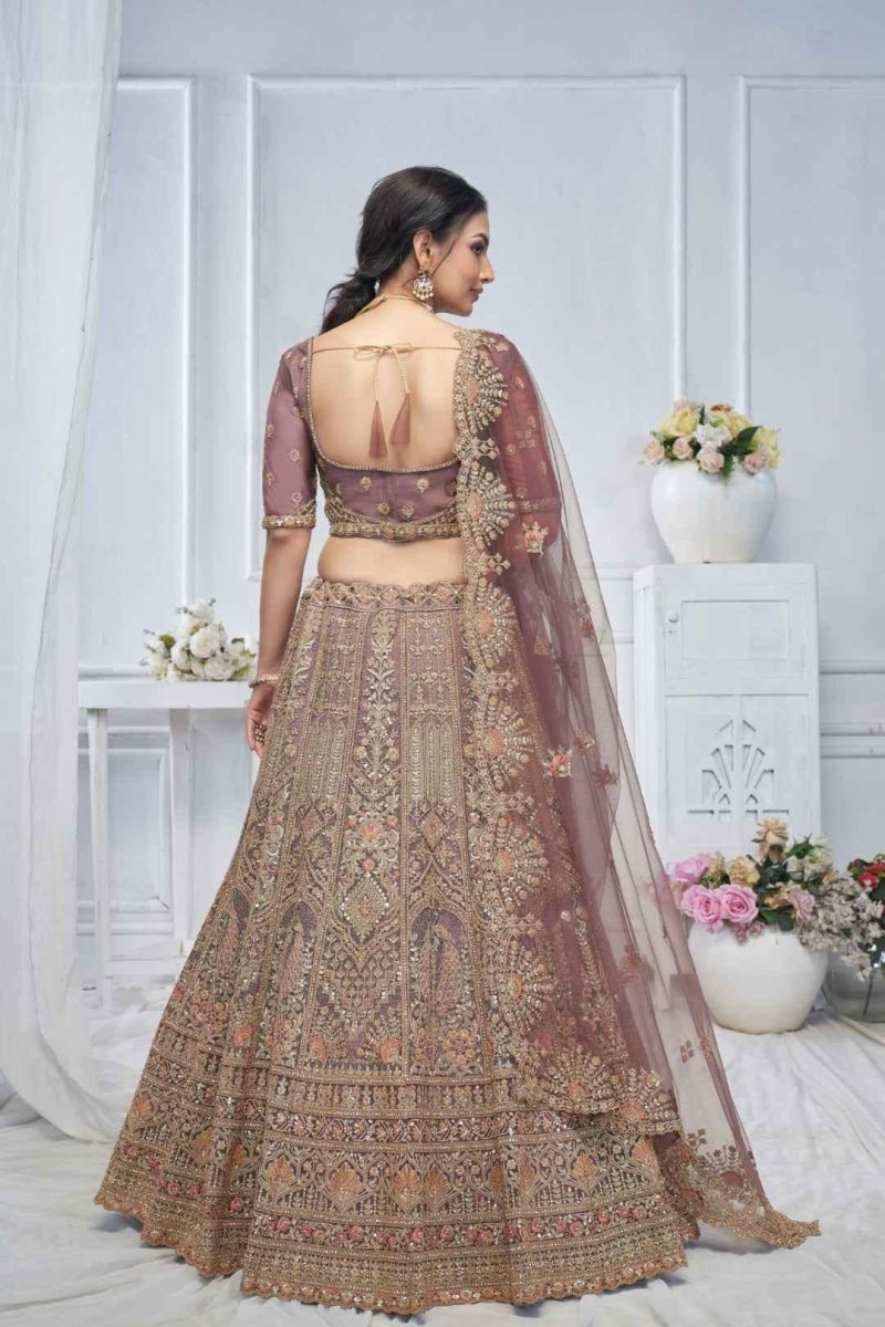 Nayoora Royal Purple Bridal Soft Net Lehenga – Heavy Paisley & Peacock Embroidery - Nayoora