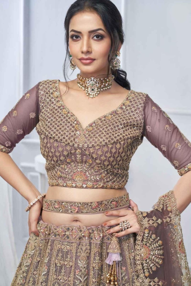 Nayoora Royal Purple Bridal Soft Net Lehenga – Heavy Paisley & Peacock Embroidery - Nayoora