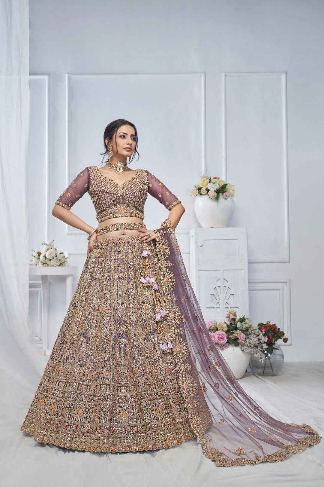 Nayoora Royal Purple Bridal Soft Net Lehenga – Heavy Paisley & Peacock Embroidery - Nayoora