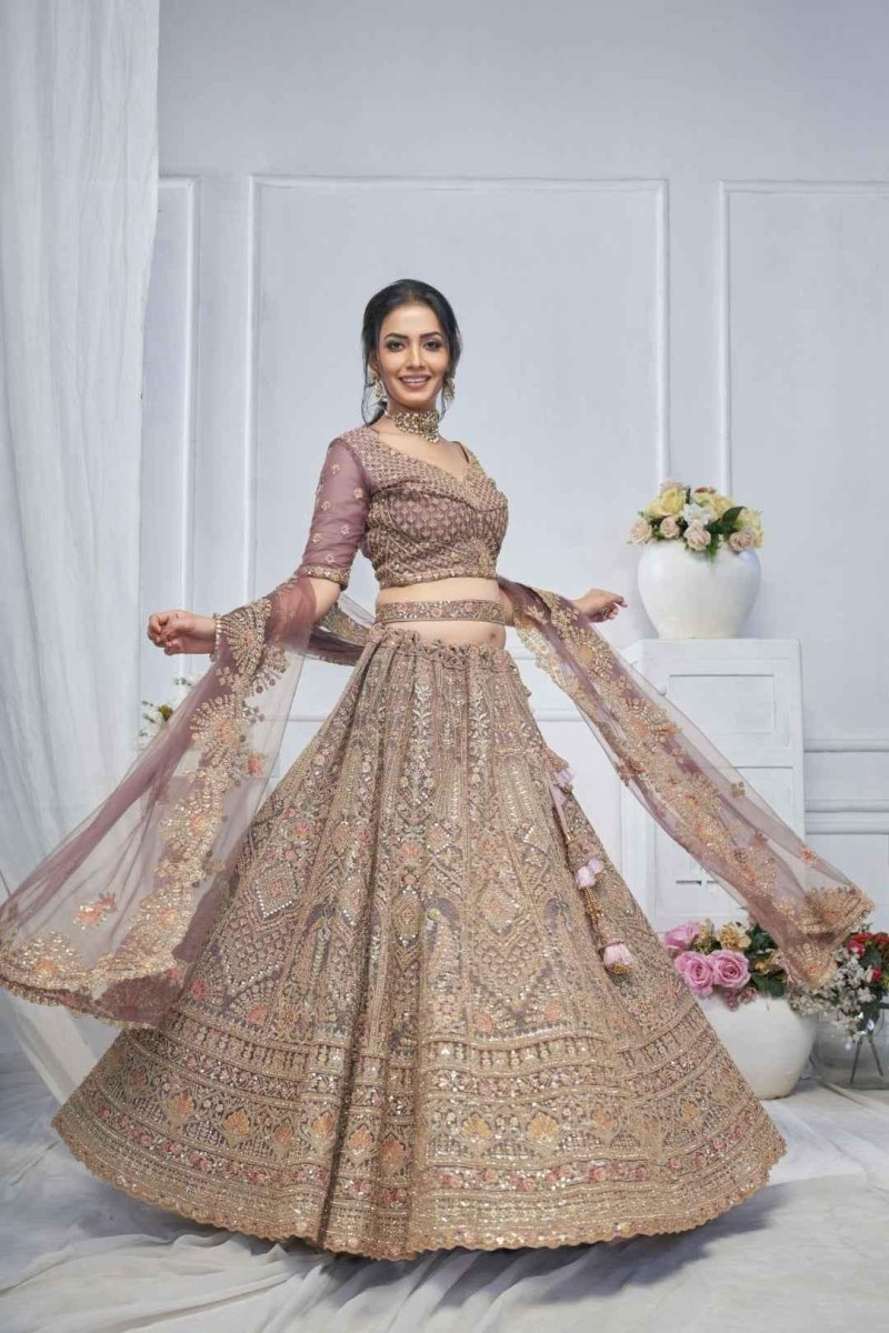 Nayoora Royal Purple Bridal Soft Net Lehenga – Heavy Paisley & Peacock Embroidery - Nayoora