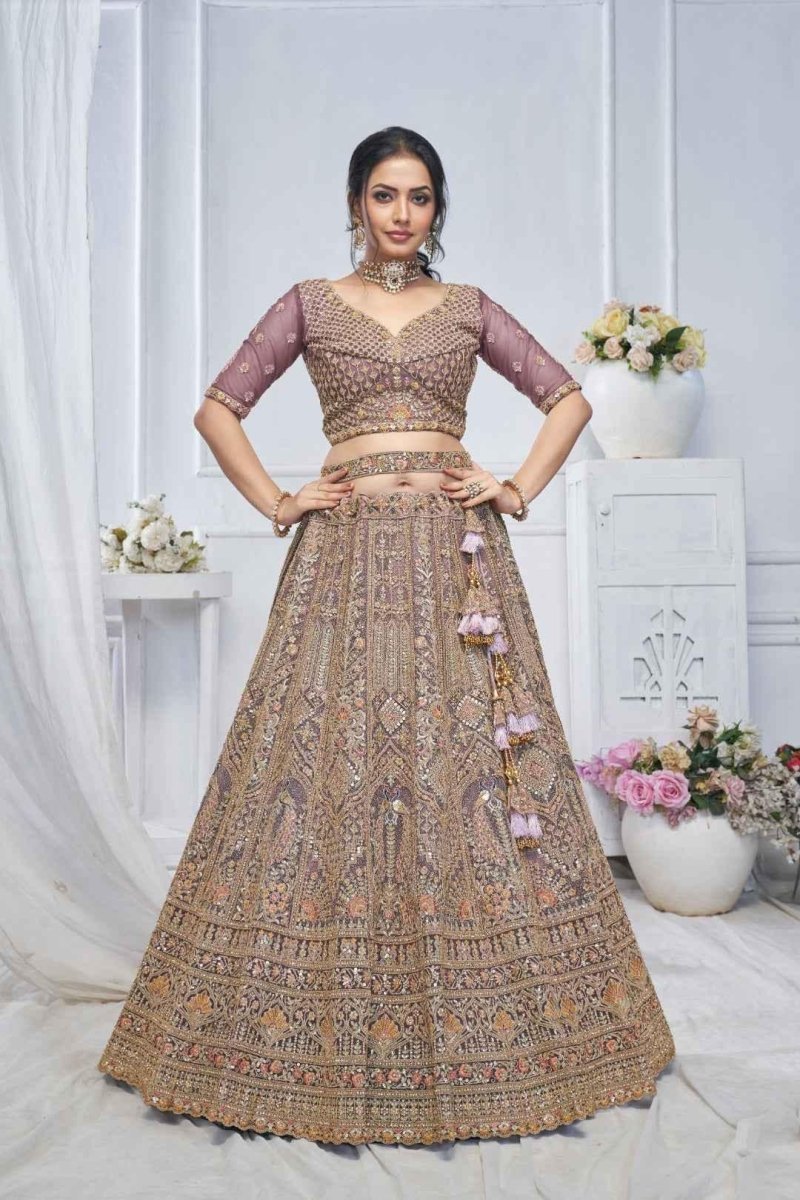 Nayoora Royal Purple Bridal Soft Net Lehenga – Heavy Paisley & Peacock Embroidery - Nayoora