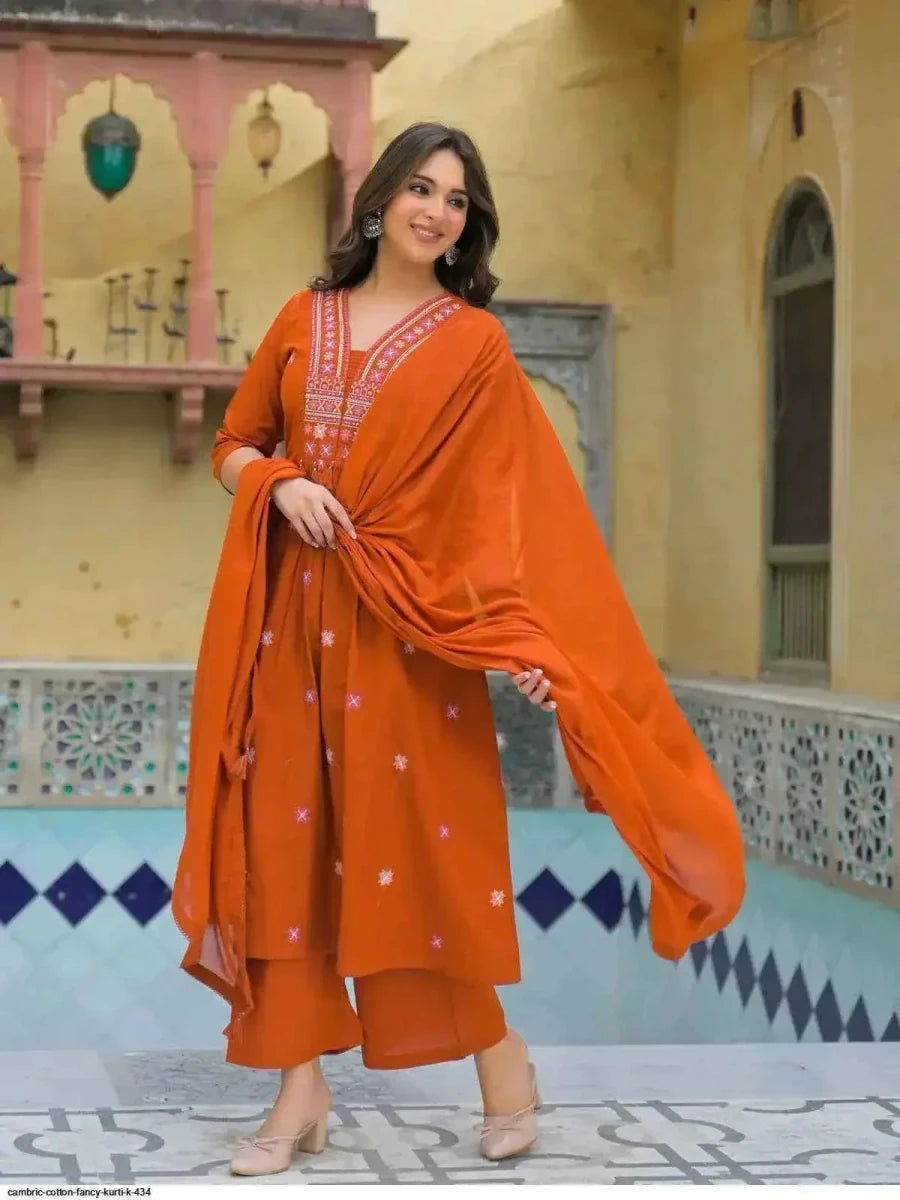 Nayoora Rust Orange Cotton Suit Set – Fine Resham Handwork & Tassels - Nayoora