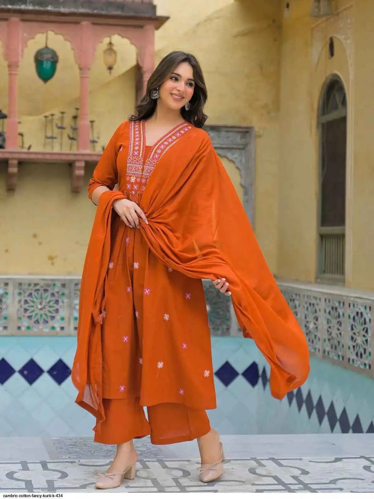 Nayoora Rust Orange Cotton Suit Set – Fine Resham Handwork & Tassels - Nayoora