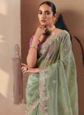 Nayoora Sage Green Organza Saree – Designer Sequin & Stone Work - Nayoora