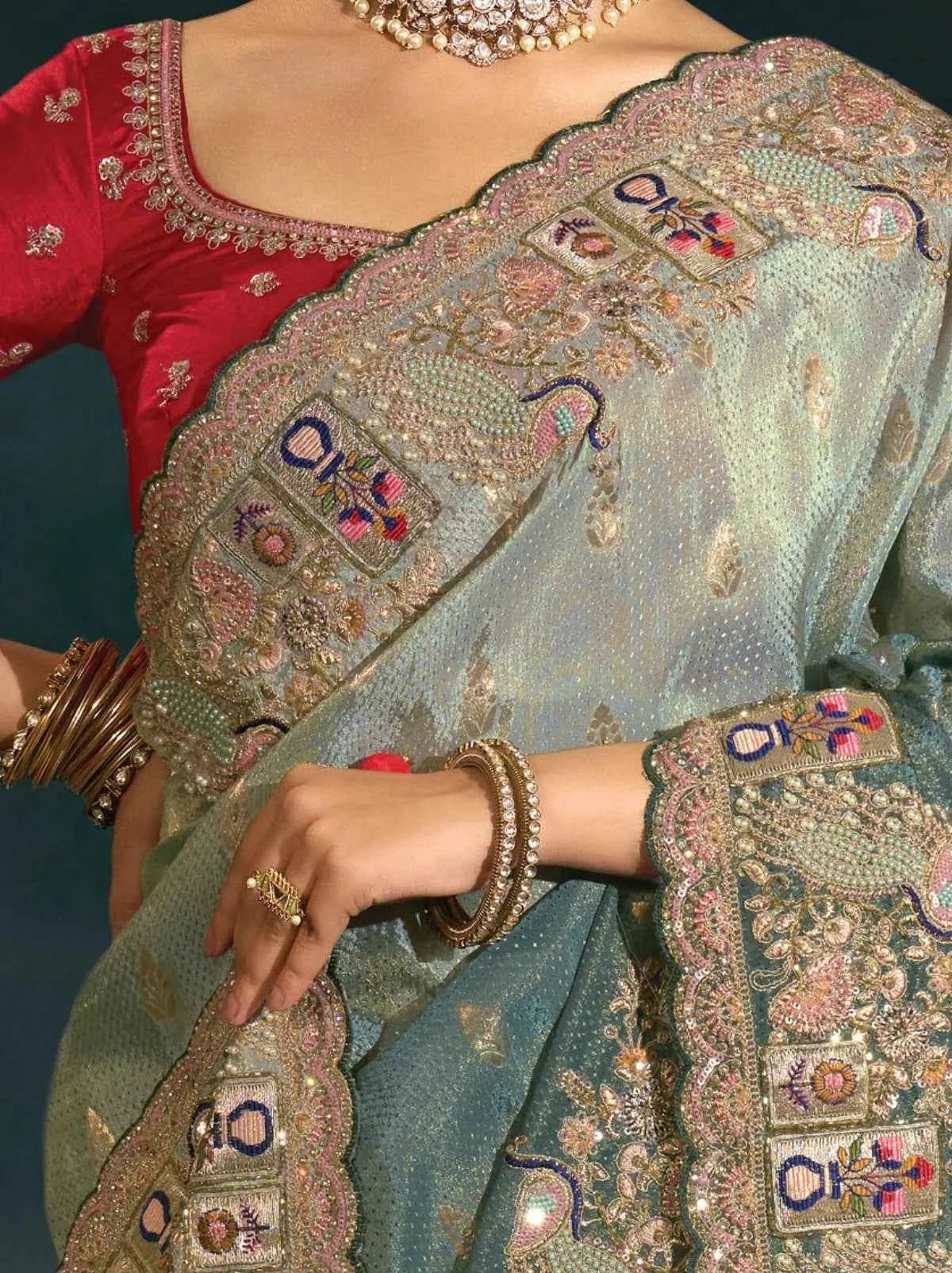 Nayoora Sage Green Pure Banarasi Silk Saree - Nayoora