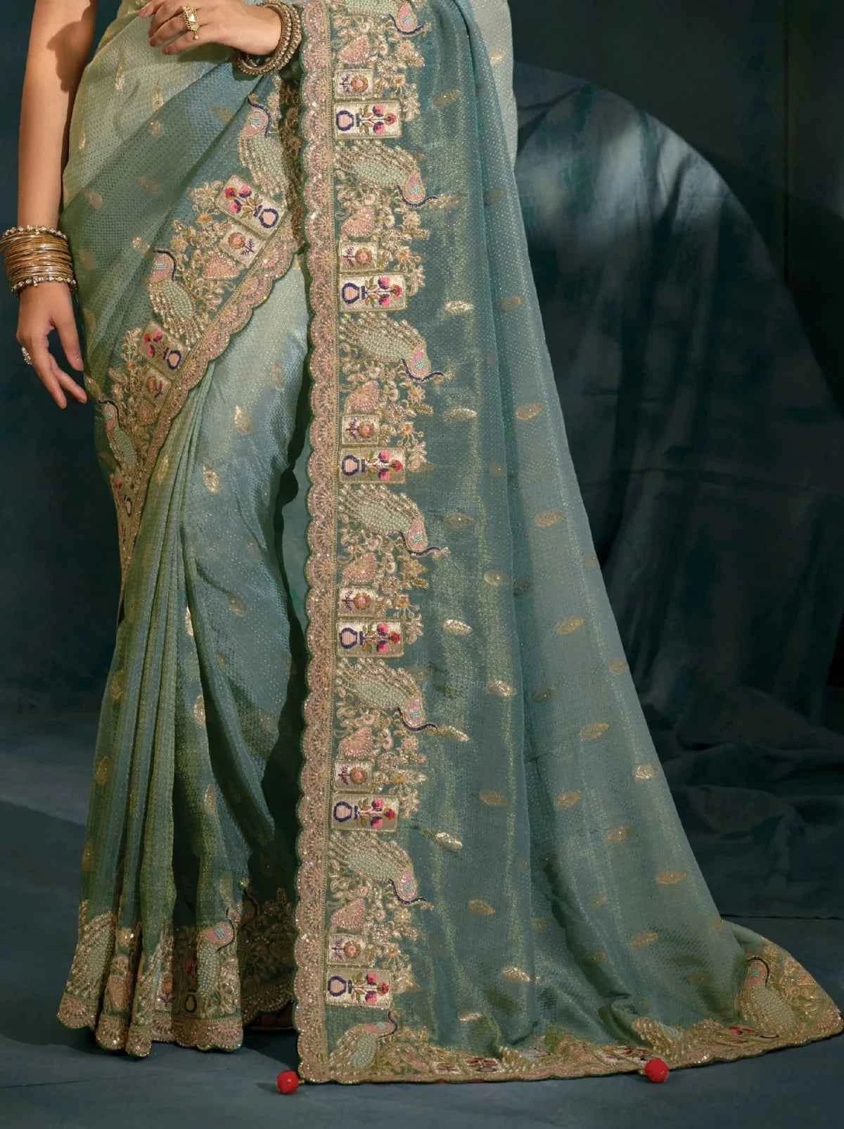 Nayoora Sage Green Pure Banarasi Silk Saree - Nayoora