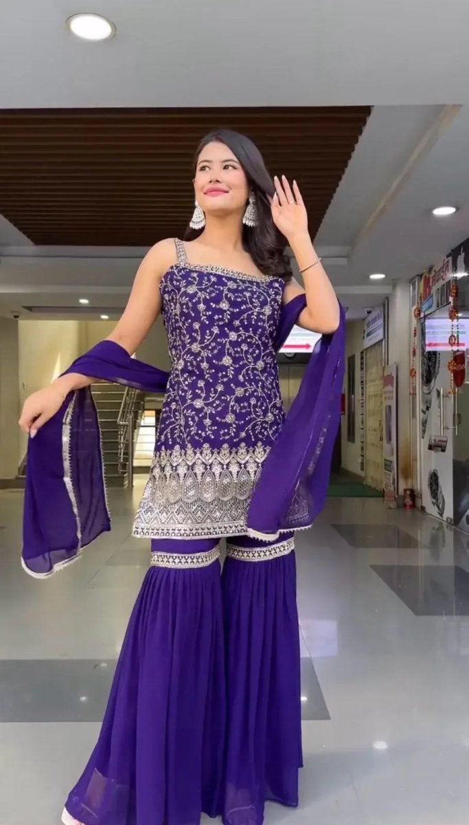 Nayoora Sequin Embroidered Georgette Sharara Suit Set - Nayoora