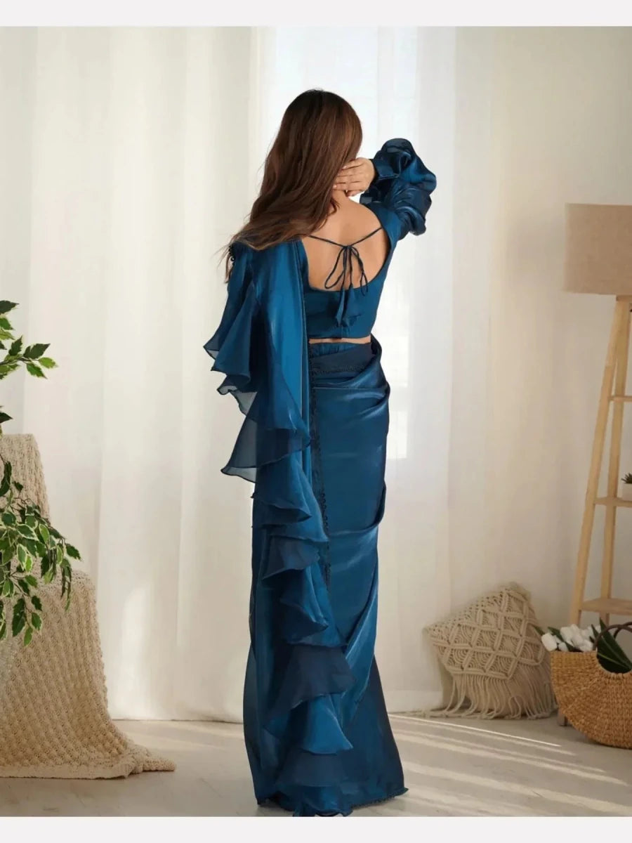 Nayoora Shimmer Ruffle Ready - to - Wear Jimmy Choo Ruffle Saree - Nayoora