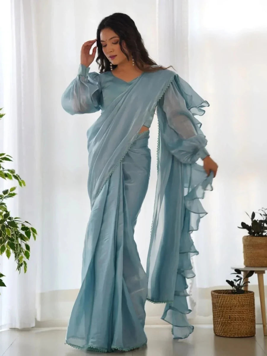 Nayoora Shimmer Ruffle Ready - to - Wear Jimmy Choo Ruffle Saree - Nayoora