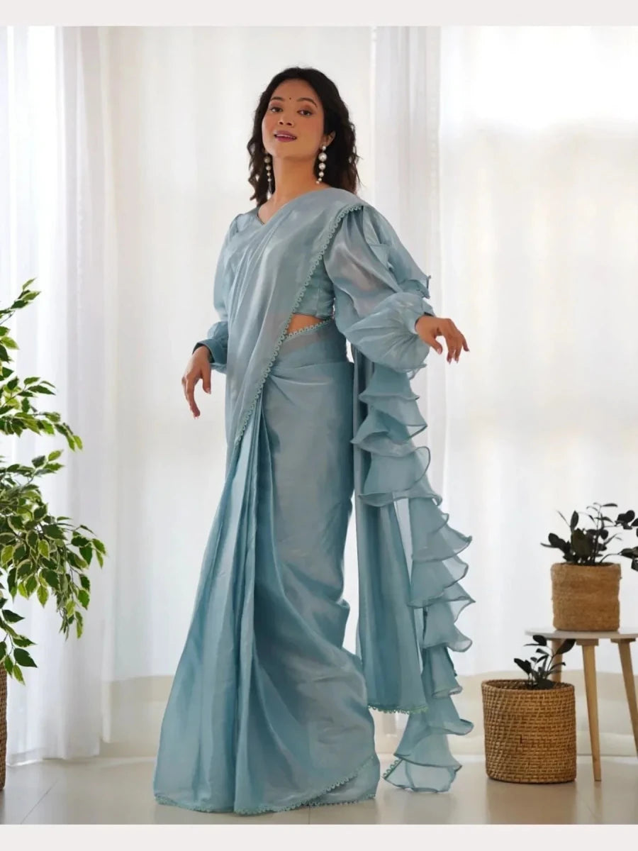 Nayoora Shimmer Ruffle Ready - to - Wear Jimmy Choo Ruffle Saree - Nayoora