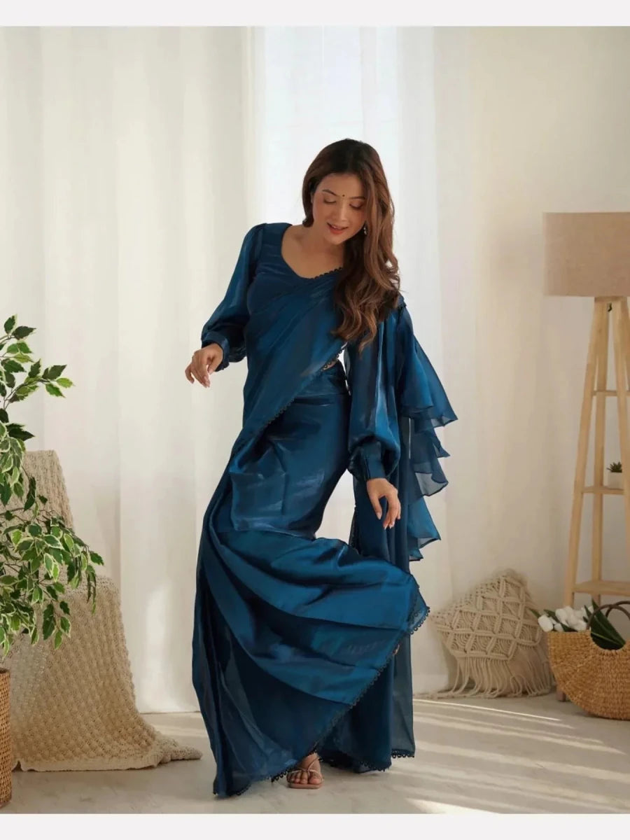 Nayoora Shimmer Ruffle Ready - to - Wear Jimmy Choo Ruffle Saree - Nayoora