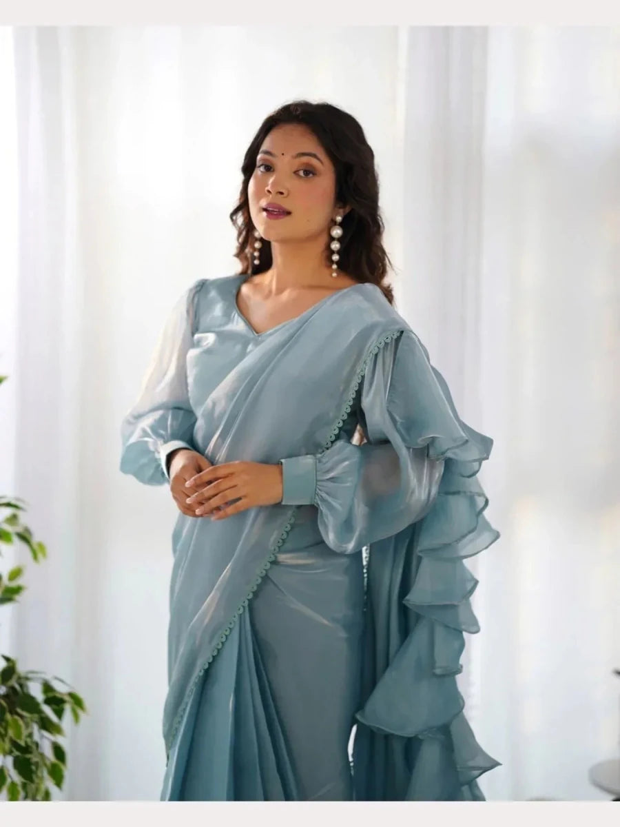 Nayoora Shimmer Ruffle Ready - to - Wear Jimmy Choo Ruffle Saree - Nayoora