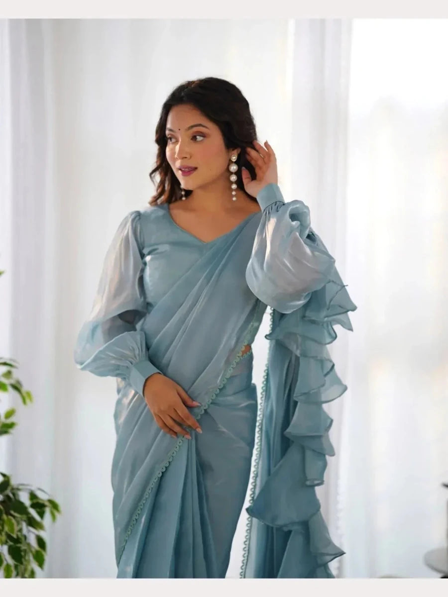Nayoora Shimmer Ruffle Ready - to - Wear Jimmy Choo Ruffle Saree - Nayoora