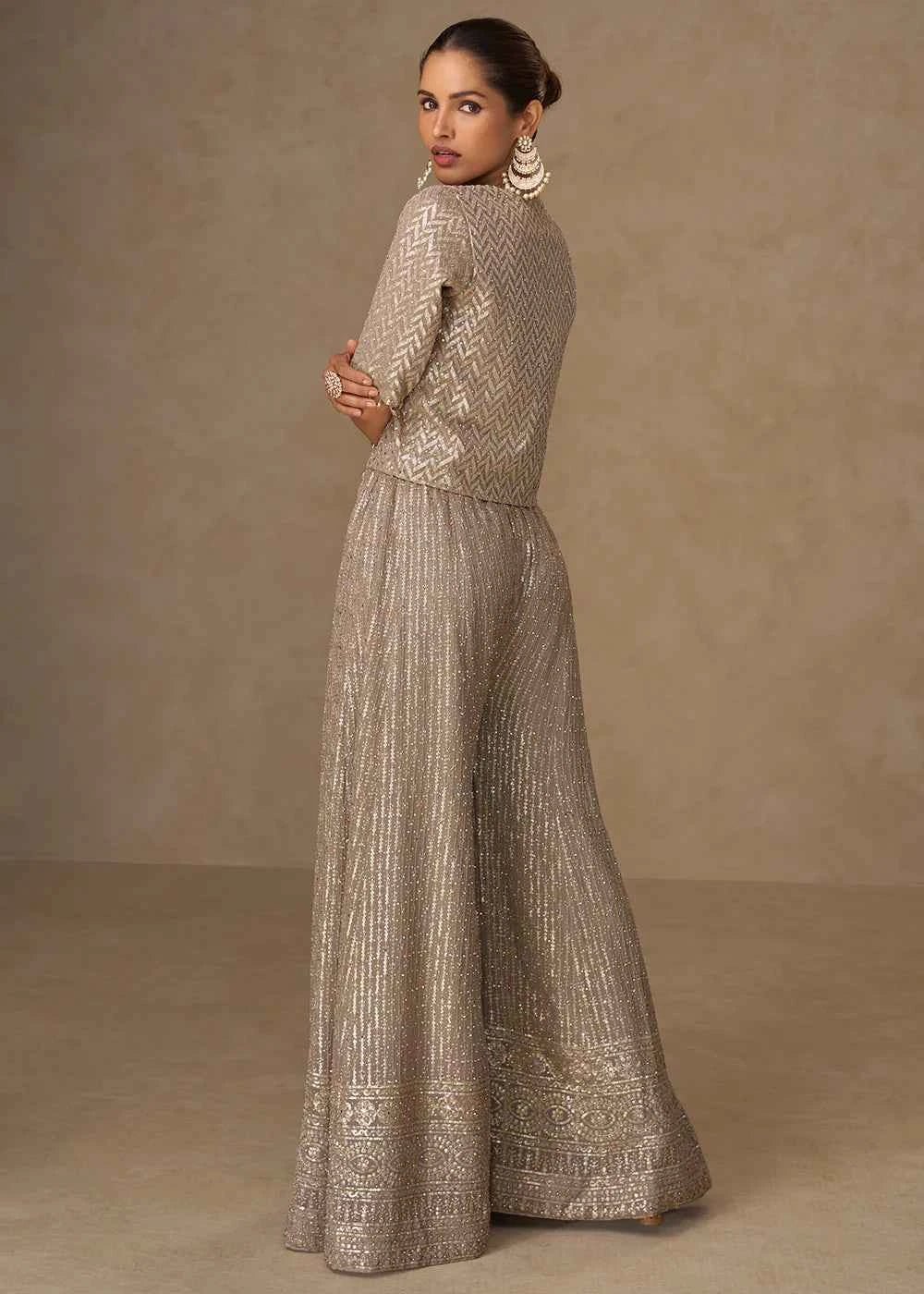 Nayoora Silver Georgette Handwork Indo - Western Palazzo Set - Nayoora